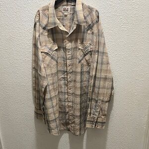 Ely Cattleman Beige Plaid Dress Shirt